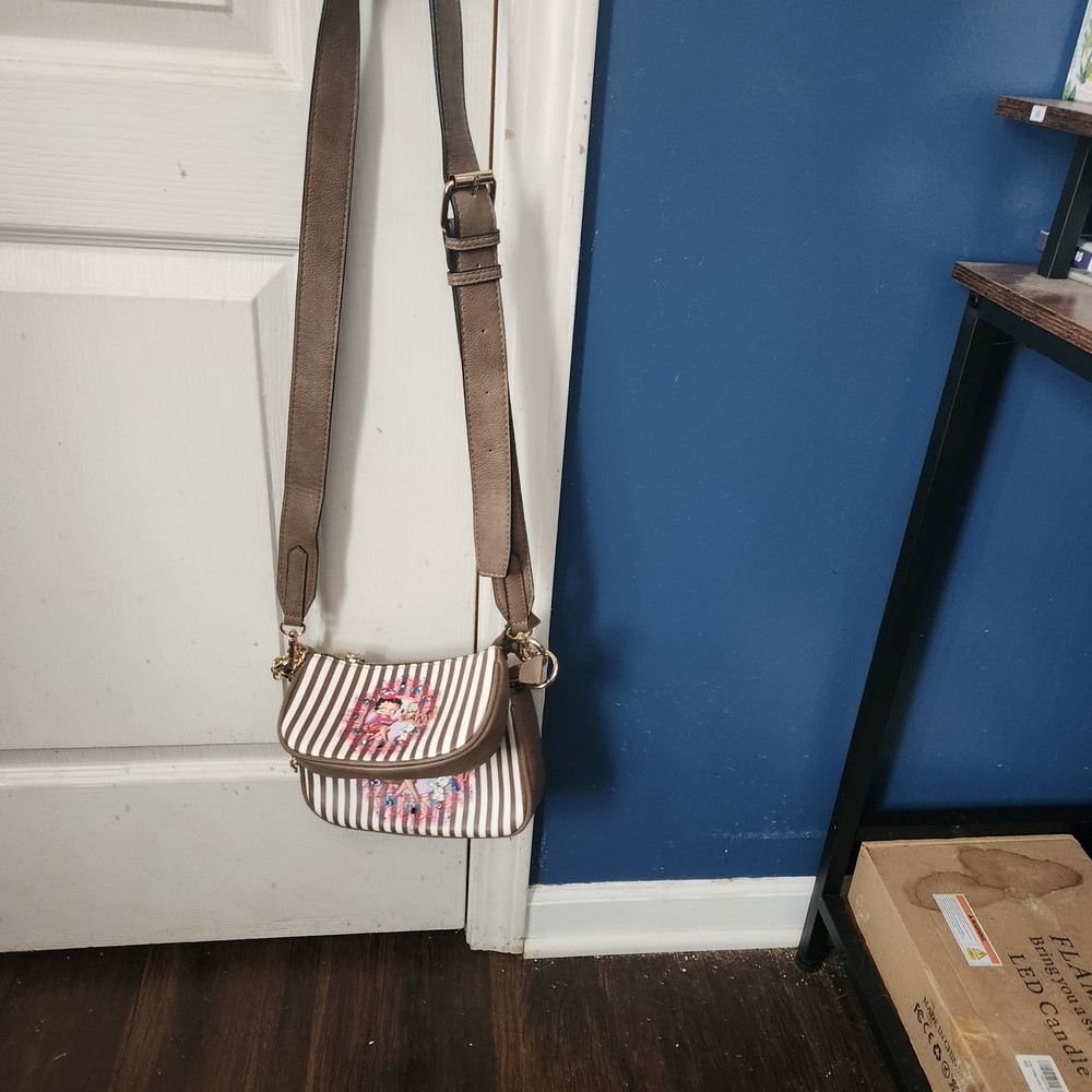 Floral Striped Crossbody Bag with Brown Strap